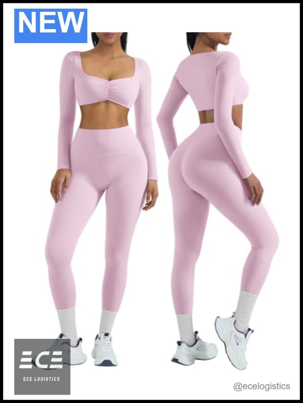 2 Piece Long Sleeve Workout Set Padded Sports Bra High Waisted Leggings
